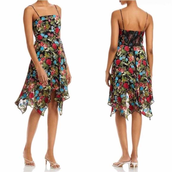 Alice + Olivia Heather  DEVORÉ Chiffon Asymmetrical Dress Floral Size 2 - Picture 9 of 14